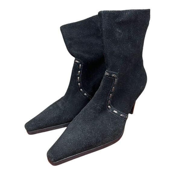 Unisa Black Suede Booties Women’s Size 6 Ankle Stiletto Heel Pointed Toe Zip - Picture 6 of 6